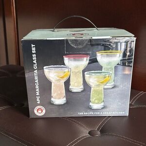 4-Piece Margarita Glass Set with Multicolor Rims